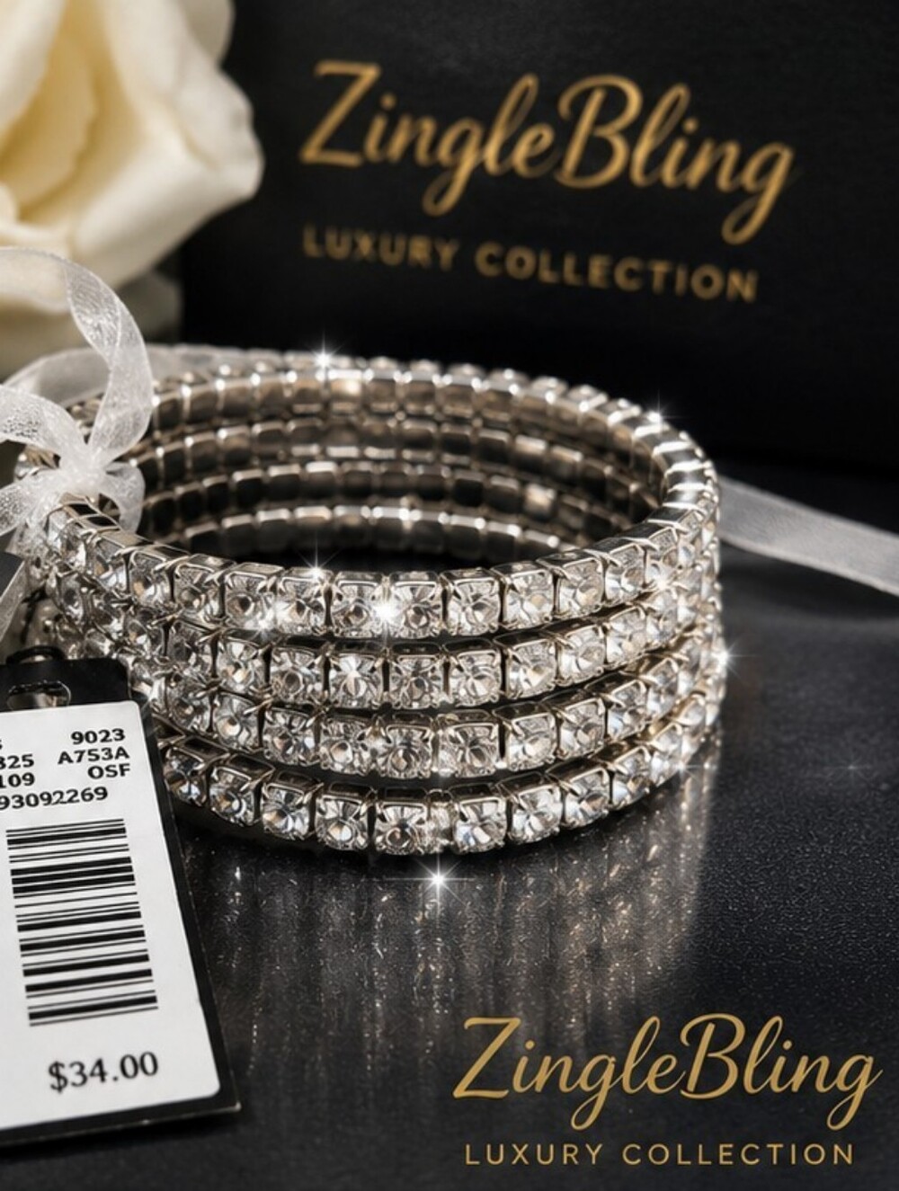 Cache NWT Silver Tone Rhinestone Stretch Bracelet Set of 4 Deadstock